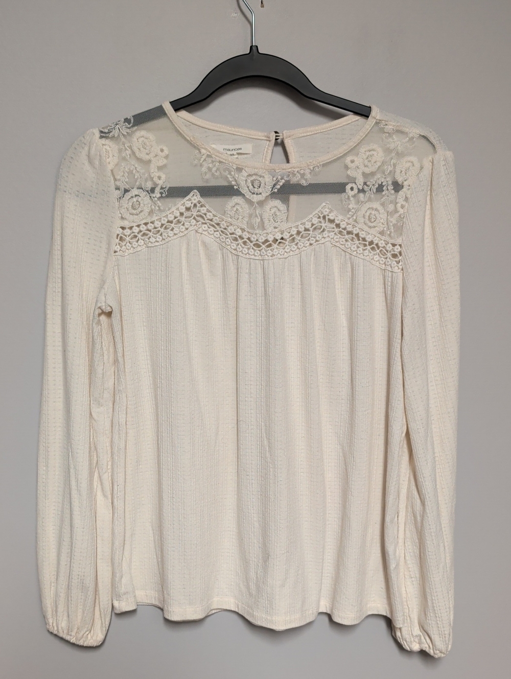 Maurices Cream Lace Yoke Long Sleeve Blouse
